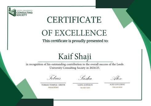 Certificate of Excellence